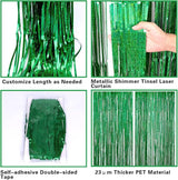 2 Pack 3.2ft x 8.2ft Green Foil Fringe Curtain, Metallic Tinsel Foil