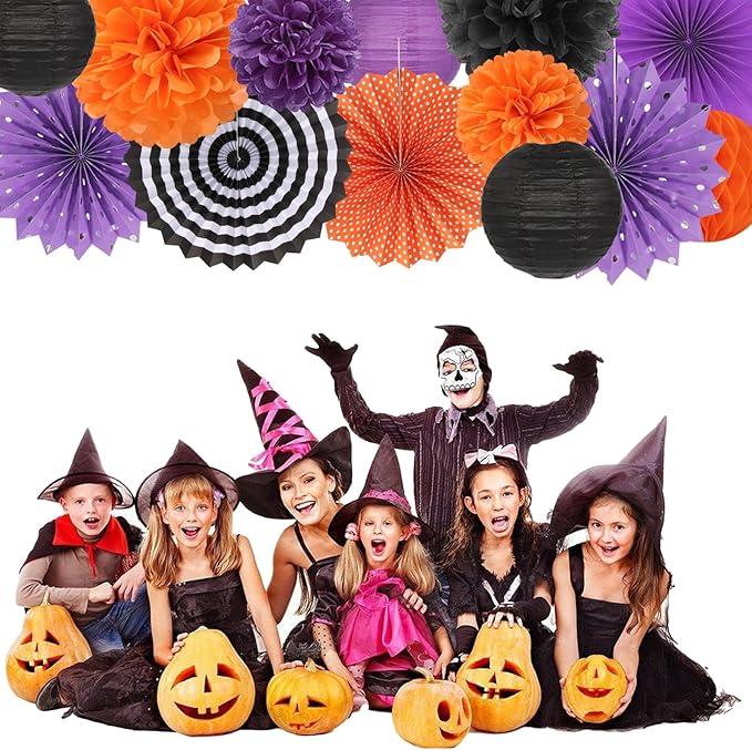 Black Orange Purple Halloween Party Decorations 20pcs Paper Lanterns