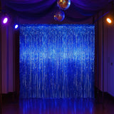 Voircoloria 3 Pack 3.3x8.2 Feet Blue Foil Fringe Backdrop Curtains,