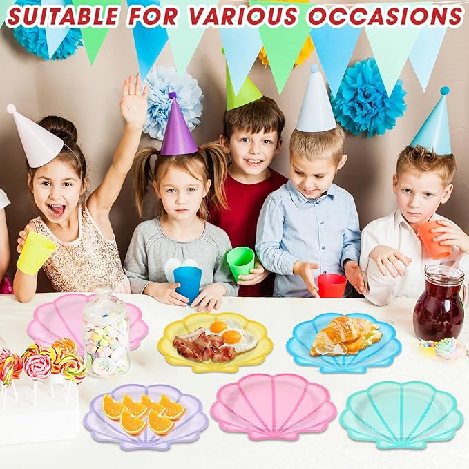 60Pcs Pastel Seashell Paper Plates Mermaid Birthday Party Supplies