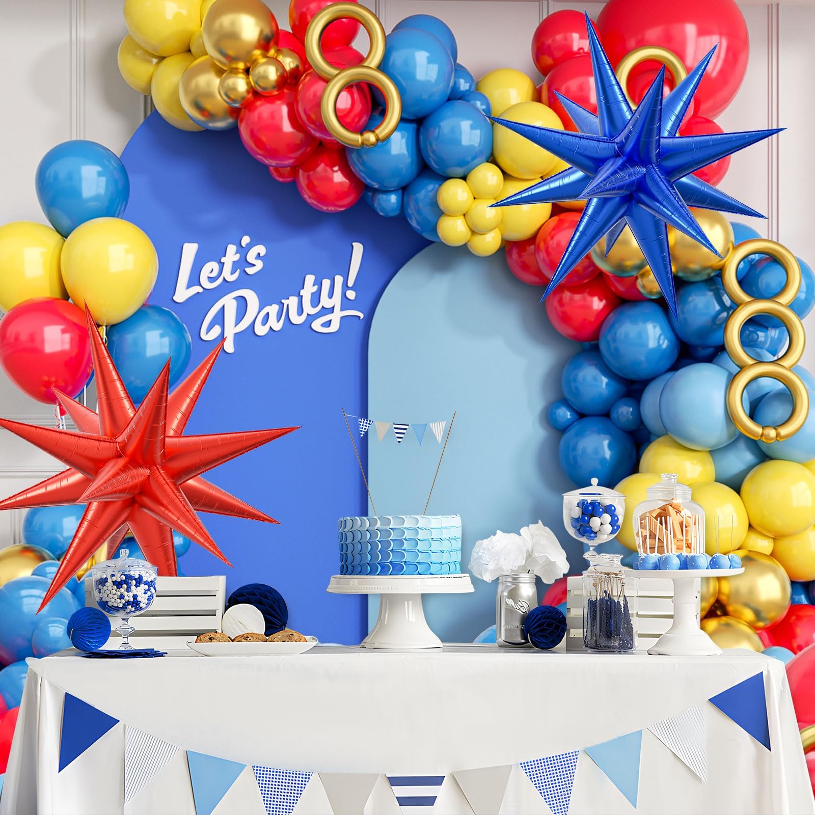 132pcs Red Blue Yellow Balloons Arch Garland Kit with Long Balloons