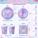 Purple Mermaid Party Tableware Supplies 168PCS Mermaid Plates