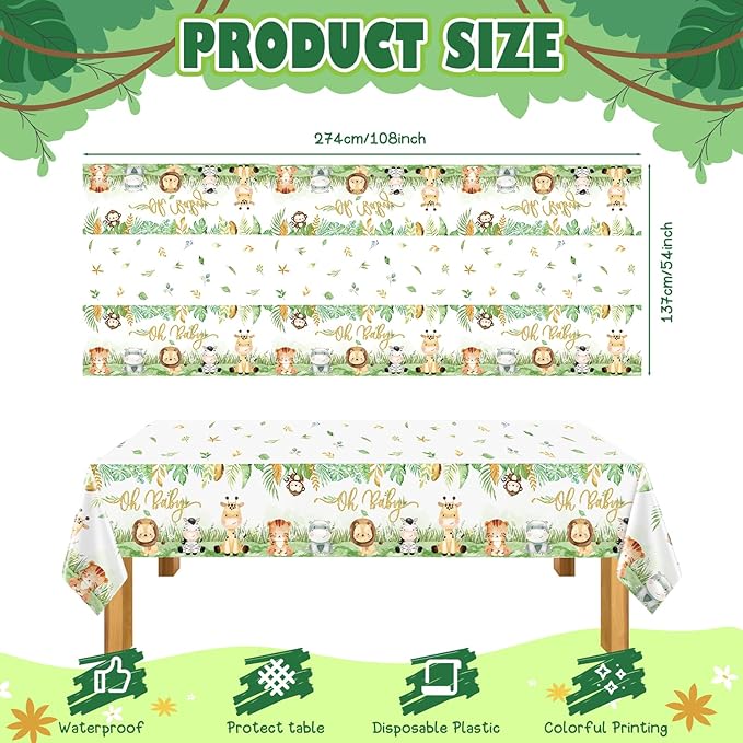 Safari Baby Shower Tablecloths Jungle Animals Plastic Table Cloths