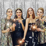 2 Pack Silver Backdrop Curtain Party Decorations Foil Fringe Backdrop