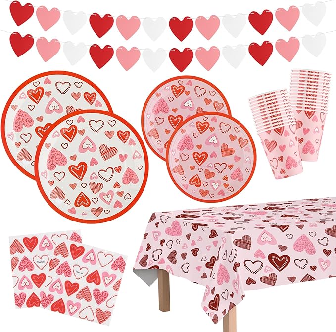 Valentines Day Decorations Party Supplies Set for 25 Disposable