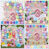 Pastel 3rd Birthday Party Decorations for Girls Number 3 Balloon