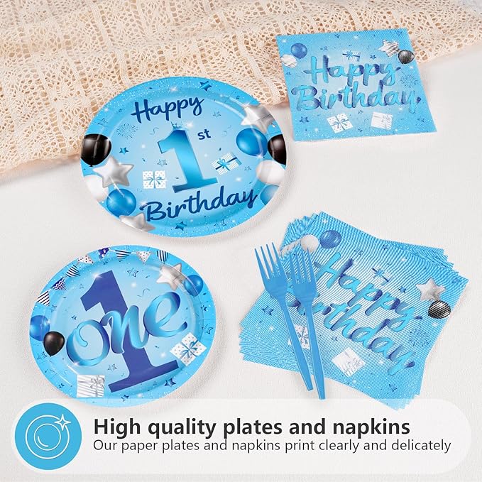 96Pcs Blue 1st Birthday Party Decorations Mr Onederful Plates and