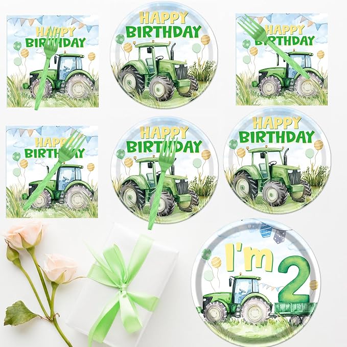 Tractor 2nd Birthday Decorations Supplies 96PCS Tractor Party Plates