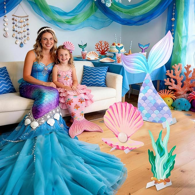 6 Pcs Under The Sea Party Decorations Set Large Mermaid Tail Seaweed