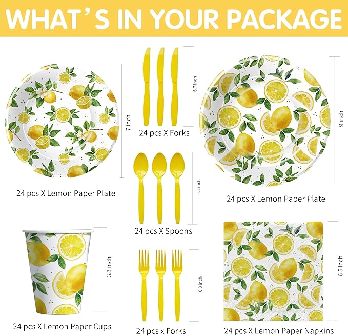 Lemon Party Decorations Tableware Disposable Summer Theme Lemon