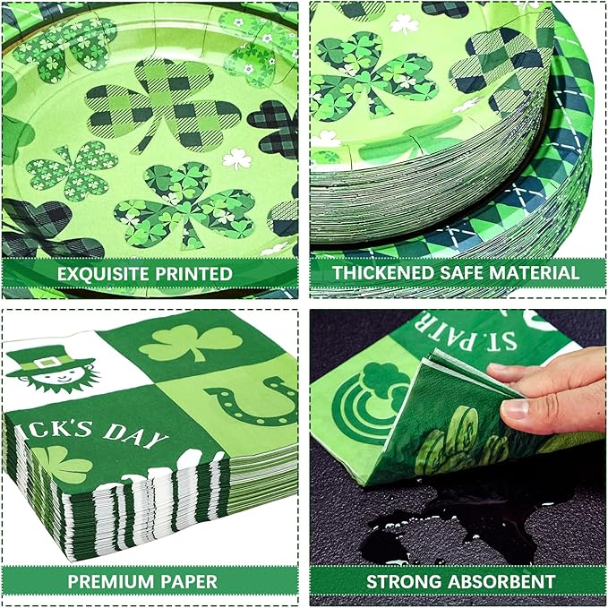 180PCS St Patrick's Day Party Supplies Shamrock Paper Plates &