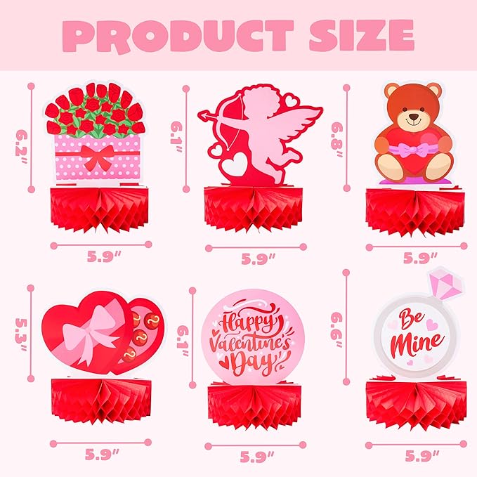 12 Pcs Valentine's Day Honeycomb Centerpieces Table Decorations with