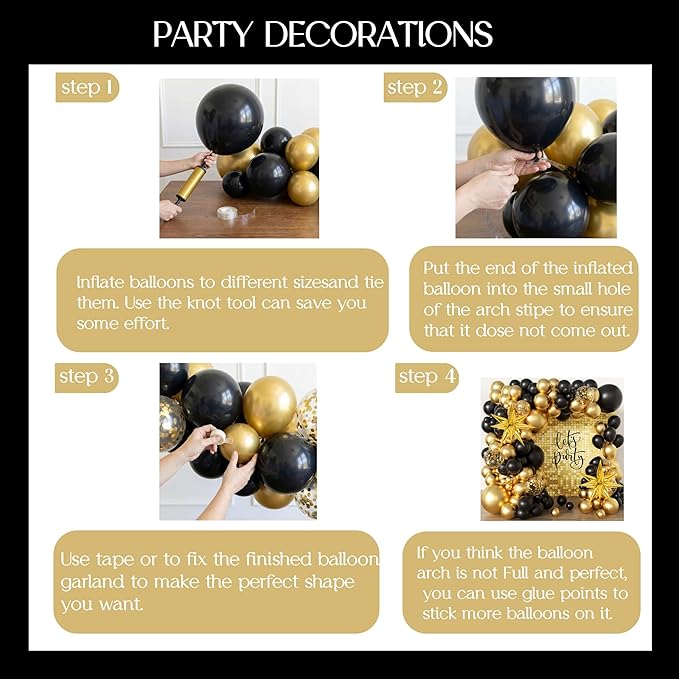 102pcs Black and Gold Balloon Garland Arch Kit with 2 Giant 3D