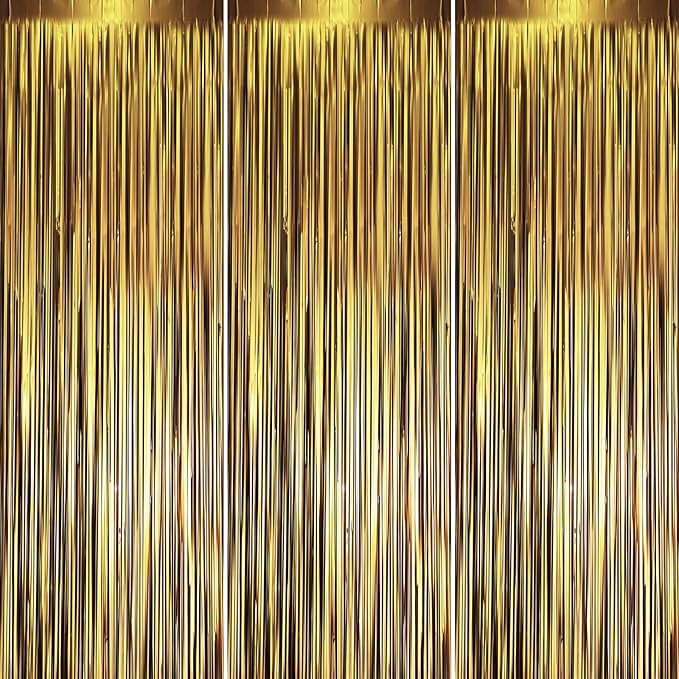 Voircoloria 3 Pack 3.3 x 8.2 ft Matte Dark Gold Foil Fringe Backdrop