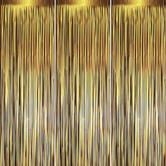 Voircoloria 3 Pack 3.3 x 8.2 ft Matte Dark Gold Foil Fringe Backdrop