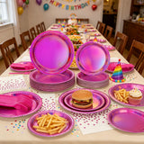Iridescent Pink Paper Plates and Napkins, 200pcs Holographic Party