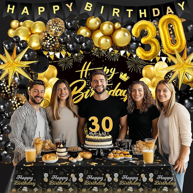 Black and Gold Birthday Decorations for Men Women Black and Gold