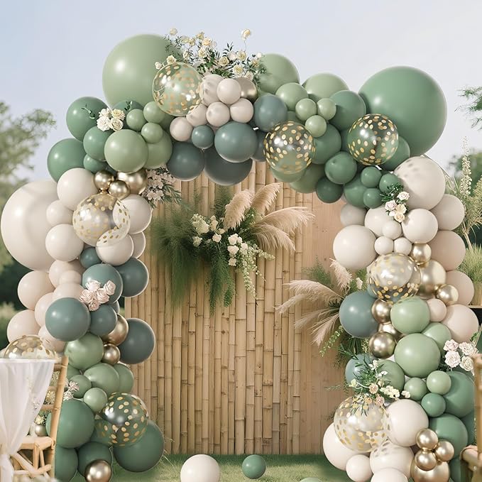 Amandir 173Pcs Dusty Green White Sand Balloon Arch Garland Kit, Beige