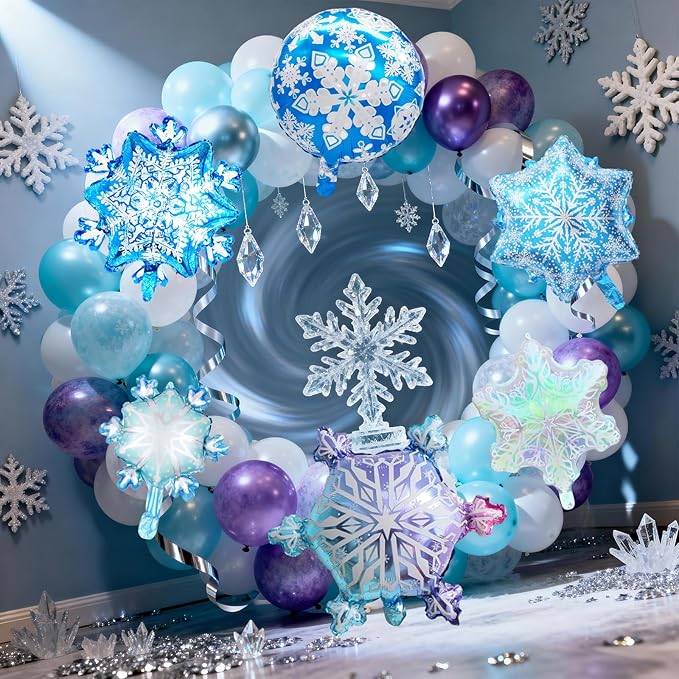 Biapian Snowflakes Balloons Set, Large Snowflake Shaped Foil Balloon,