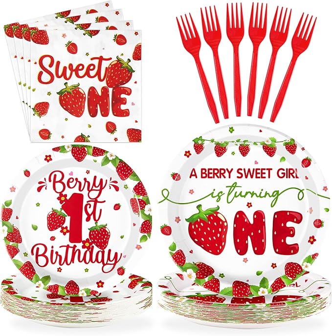 96Pcs Strawberry 1st Birthday Decorations for Girls Berry First