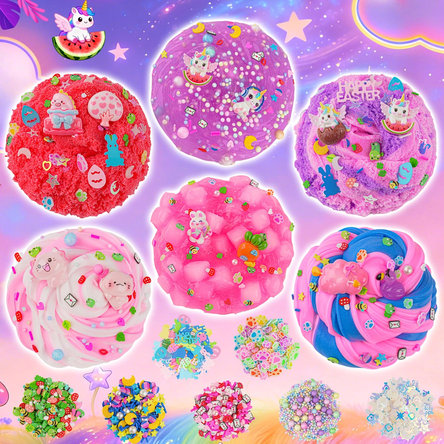 LAWOHO 6 Pack Pink Slimes, Glow in the Dark Cloud Slime kit for Girls