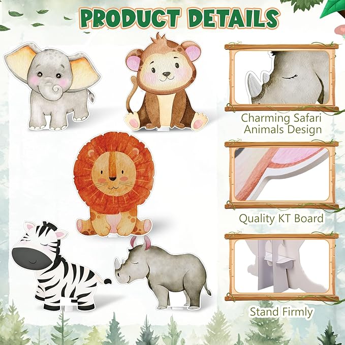 5 Pcs Large Jungle Safari Animal Cardboard Cutouts 16.5 to 26.4