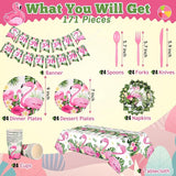 171 Pcs Flamingo Birthday Party Supplies Tropical Luau Hawaiian