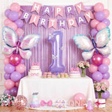 1st Birthday Decorations for Girls, 40 Inch Purple Number 1 Balloon,