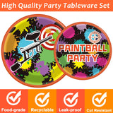 96 Pcs Paintball Birthday Party Supplies Neon Glow Tableware set Paper