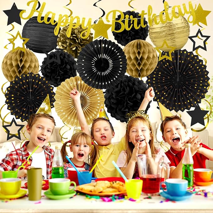 Black Gold Birthday Party-Decorations - 29pcs Black Gold Party