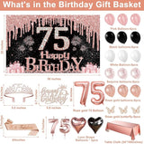75th Birthday Decorations for Women 49pcs Black Rose Gold Black