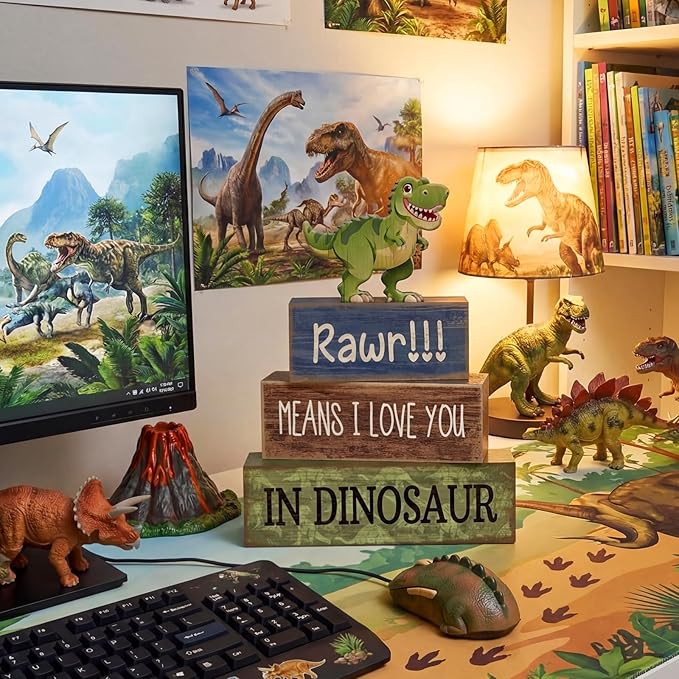 4 Pcs Dinosaur Table Decorations Wooden Dinosaur Decor Dino Safari