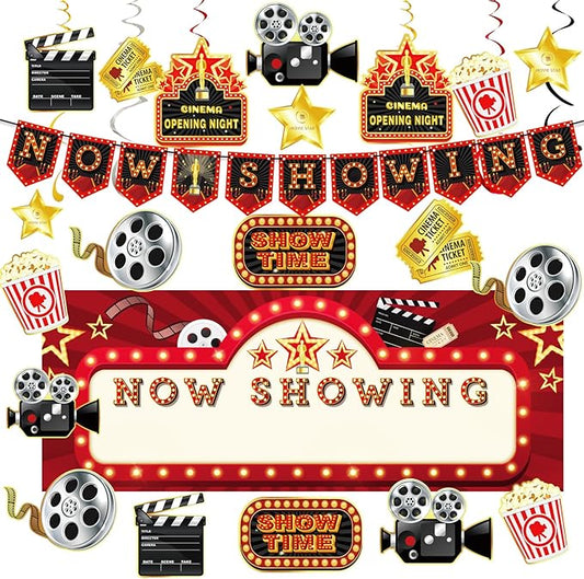 Movie Night Party Decorations 60 Pcs Kit Now Showing Banner Hanging
