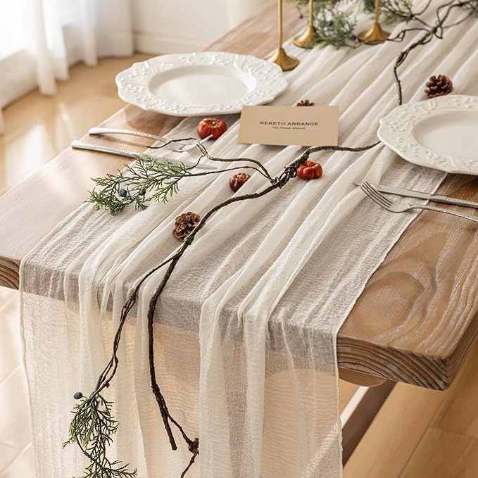 Keketoarrange 10pcs Ivory Gauze Rustic Cheesecloth Table Runner 120