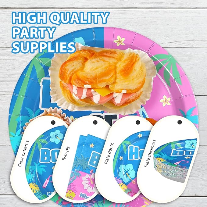 96Pcs Hawaiian Party Decorations Hawaii Tropical Cartoon Plates and
