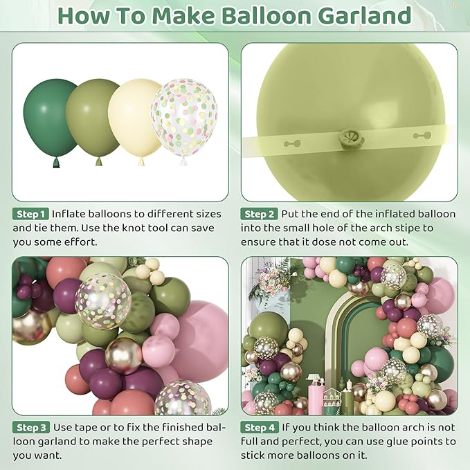 Ouddy Party Dusty Pink Green Yellow Balloons Garland Arch Kit,
