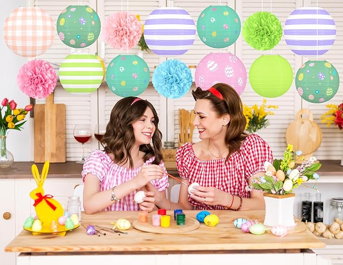 14pcs Easter Party Hanging Decorations Vintage Paper Lanterns and