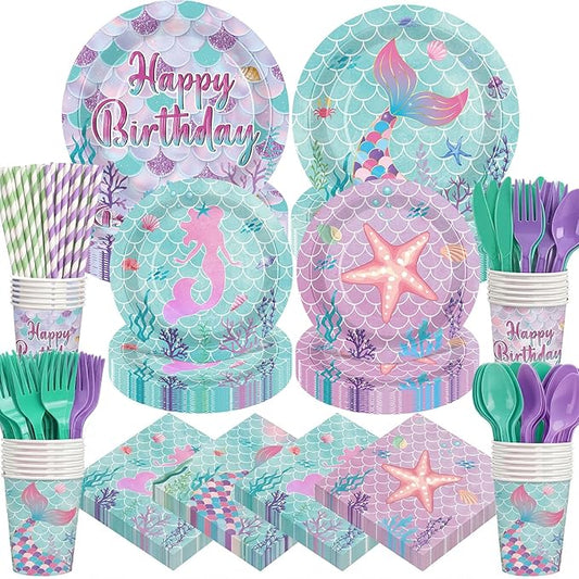 450 Pcs Mermaid Birthday Party Tableware Set Decorations Mermaids