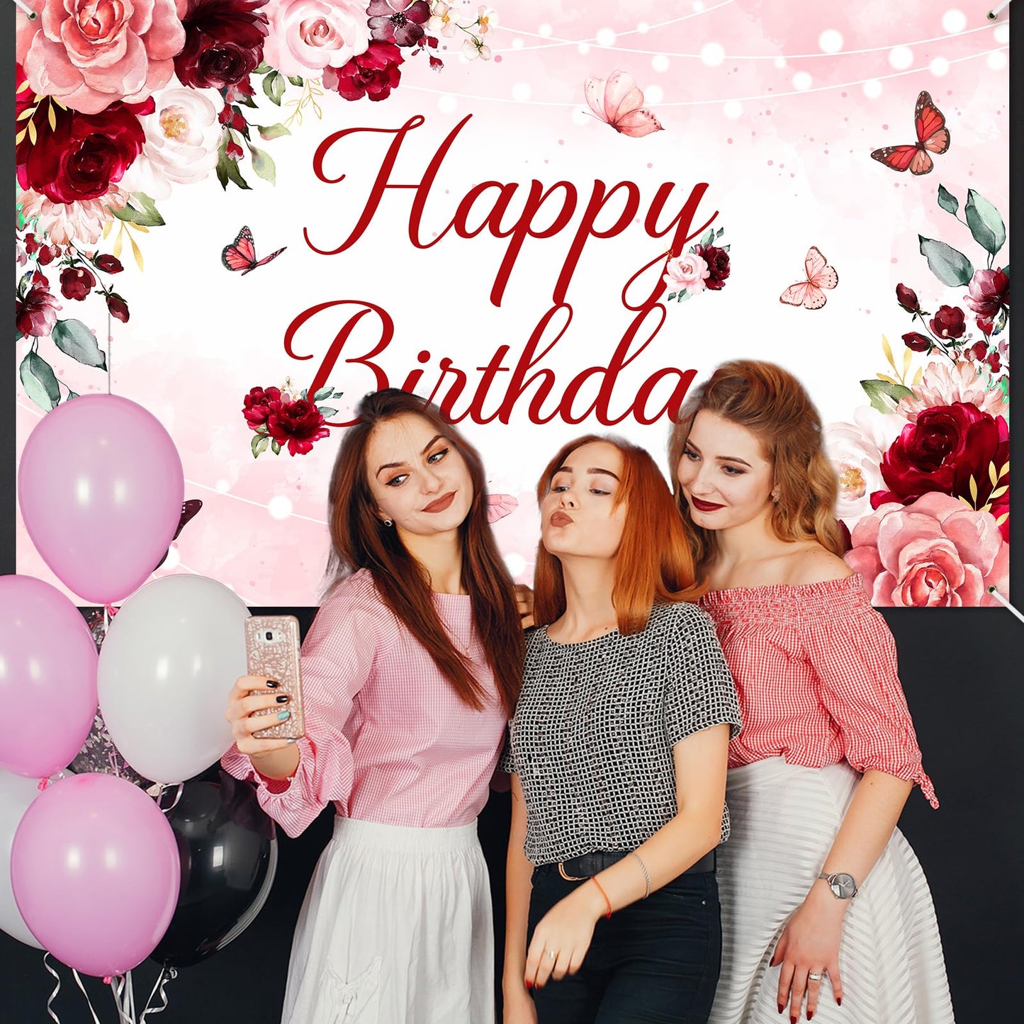 Avezano Floral Happy Birthday Banner for Women Girls Rose Gold Red