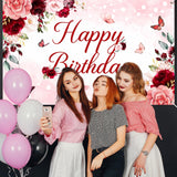 Avezano Floral Happy Birthday Banner for Women Girls Rose Gold Red