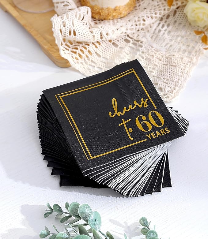 Cheers to Years Cocktail Napkins - 50 PK - 3-Ply Birthday Napkins 5x5