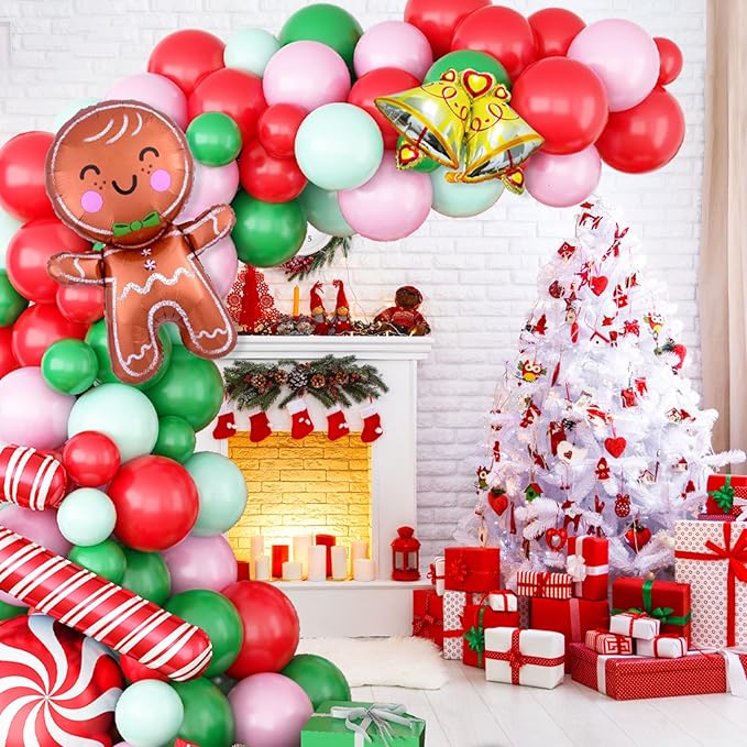 Christmas Balloon Garland Xmas Green Red White Arch kit Macaron