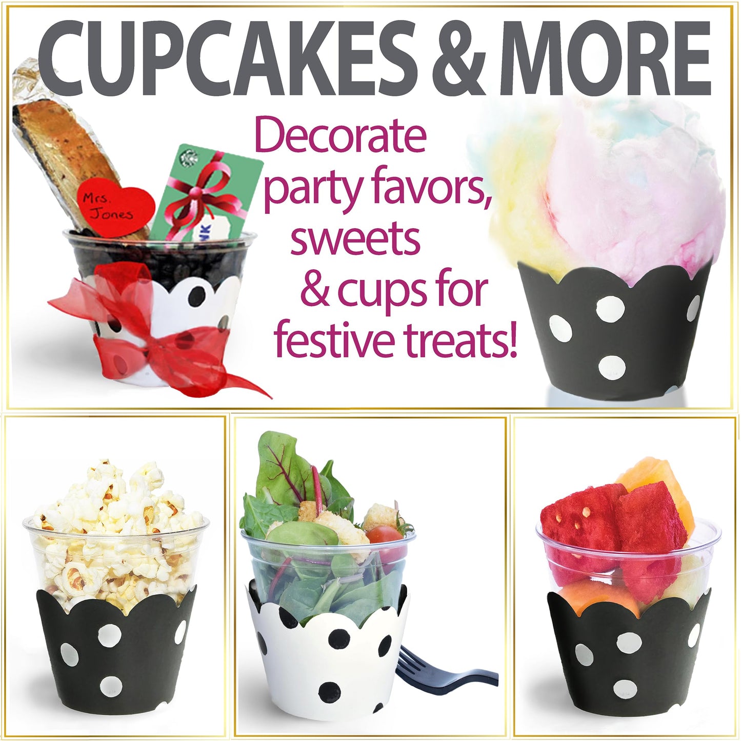 Cupcake Wrappers - Black & White Wedding, Painted Polka Dot Chic
