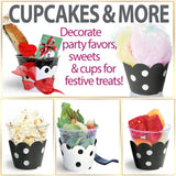 Cupcake Wrappers - Black & White Wedding, Painted Polka Dot Chic