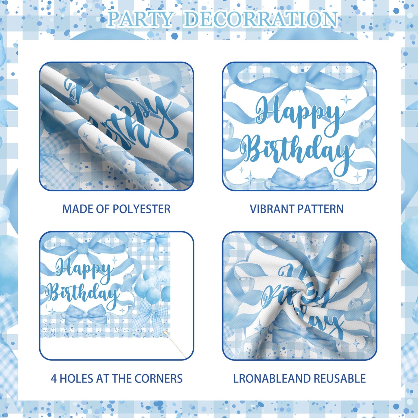 Blue Bow Birthday Decorations for Girls, Coquette Party Supplies with