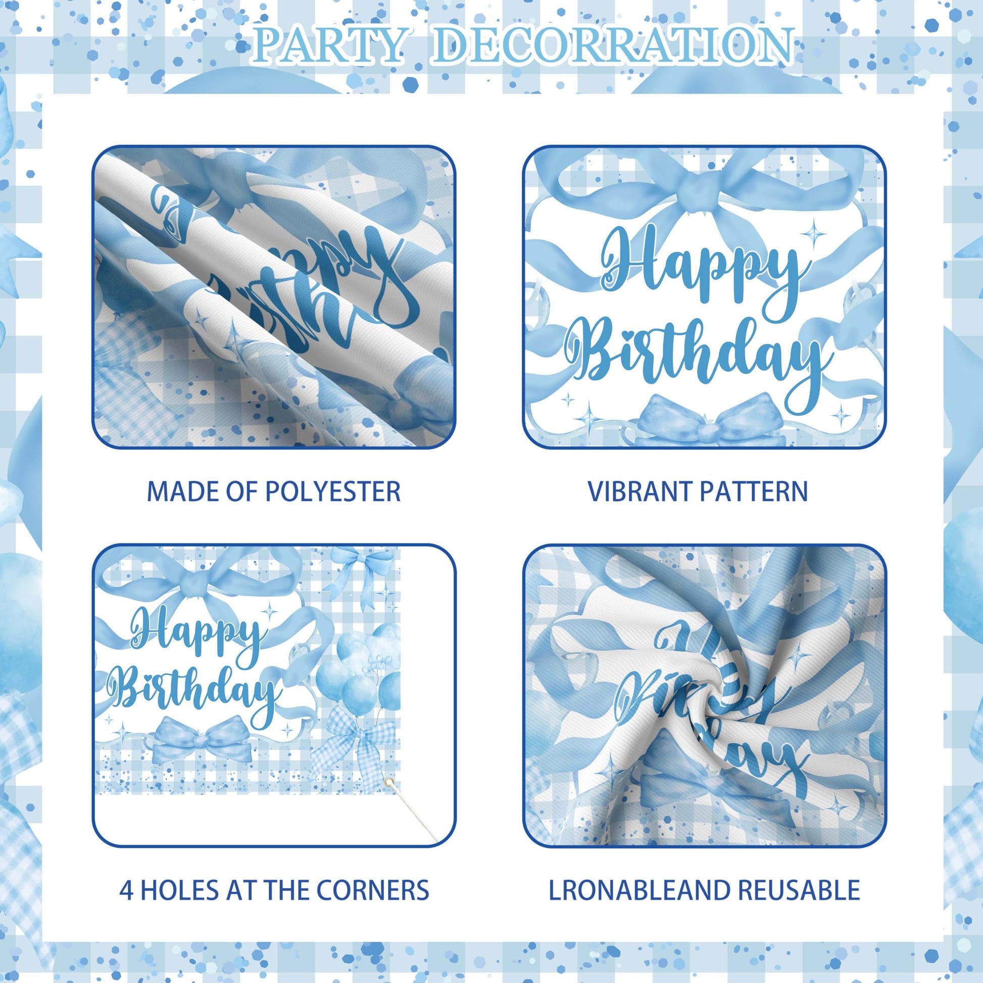 Blue Bow Birthday Decorations for Girls, Coquette Party Supplies with