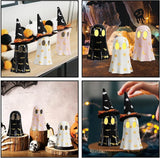 Halloween Decor Indoor Set of 3 Ceramic Ghosts with Witch Hats Cute