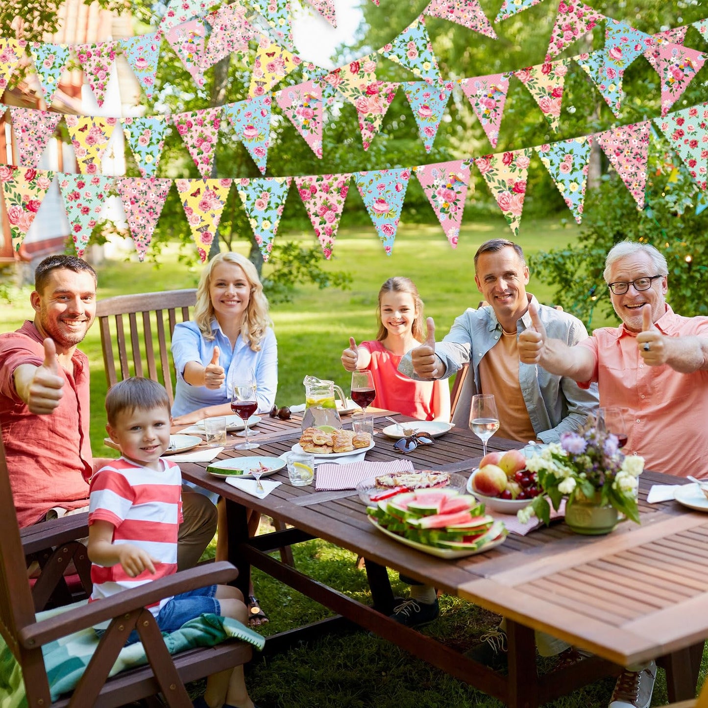 Faccito 49 Ft 60 Pcs Tea Floral Party Paper Bunting Decor Outdoor