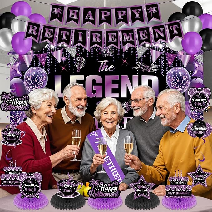 28pcs Retirement Party Decorations Purple The Legend Has Retired