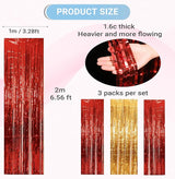 3 Packs Red Gold Foil Fringe Curtains Extra Wide 9.9ft for Birthday